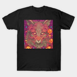 Elegant Cat Wolf Surrounded by Flowers T-Shirt